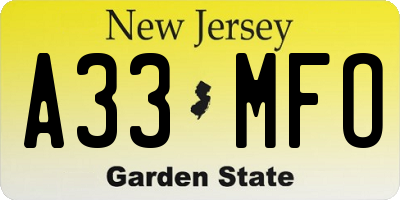 NJ license plate A33MFO