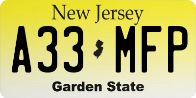NJ license plate A33MFP