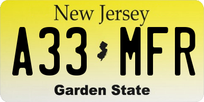 NJ license plate A33MFR