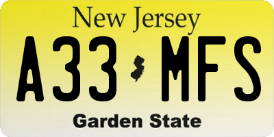 NJ license plate A33MFS