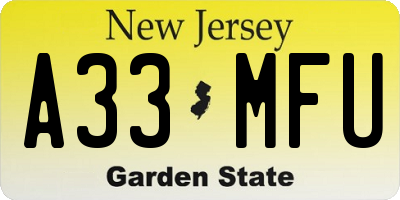NJ license plate A33MFU