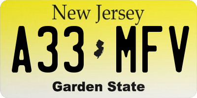 NJ license plate A33MFV