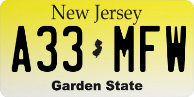NJ license plate A33MFW