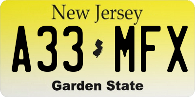 NJ license plate A33MFX