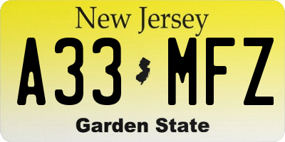 NJ license plate A33MFZ