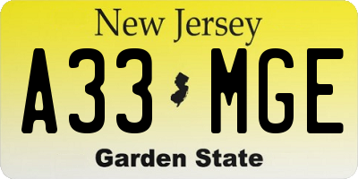 NJ license plate A33MGE