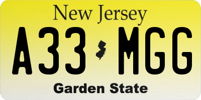 NJ license plate A33MGG