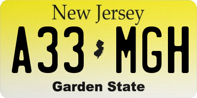 NJ license plate A33MGH