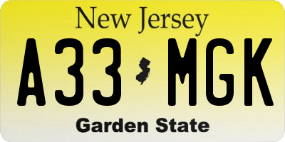 NJ license plate A33MGK