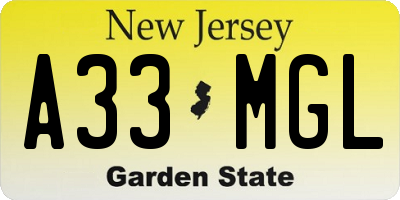 NJ license plate A33MGL