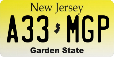 NJ license plate A33MGP