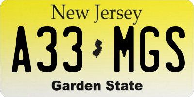 NJ license plate A33MGS