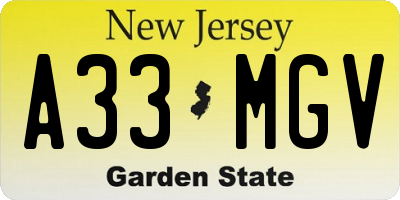 NJ license plate A33MGV