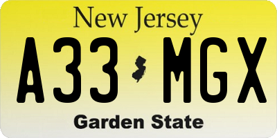 NJ license plate A33MGX