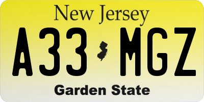 NJ license plate A33MGZ
