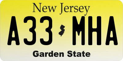 NJ license plate A33MHA