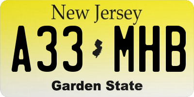 NJ license plate A33MHB