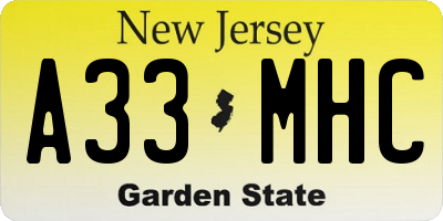 NJ license plate A33MHC