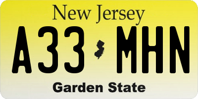 NJ license plate A33MHN