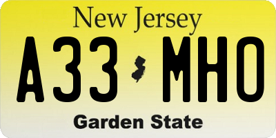 NJ license plate A33MHO