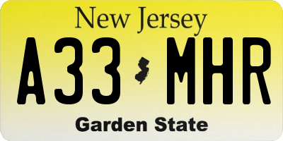 NJ license plate A33MHR