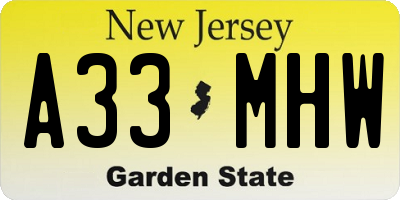 NJ license plate A33MHW