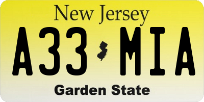 NJ license plate A33MIA