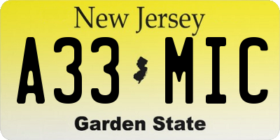 NJ license plate A33MIC