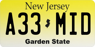 NJ license plate A33MID