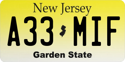 NJ license plate A33MIF