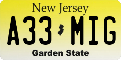 NJ license plate A33MIG