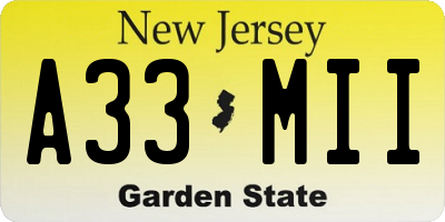 NJ license plate A33MII