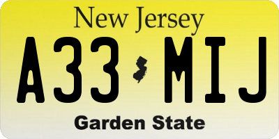NJ license plate A33MIJ