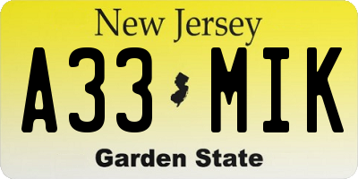 NJ license plate A33MIK