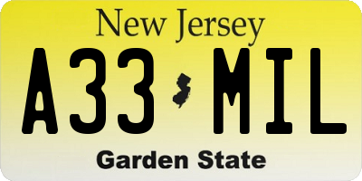 NJ license plate A33MIL