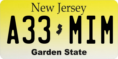 NJ license plate A33MIM