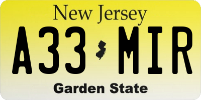 NJ license plate A33MIR