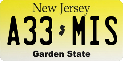 NJ license plate A33MIS