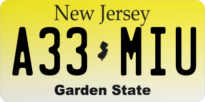 NJ license plate A33MIU