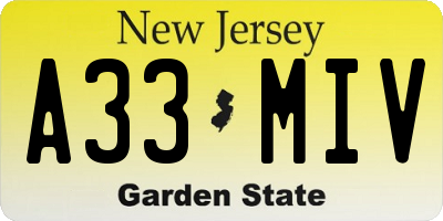 NJ license plate A33MIV