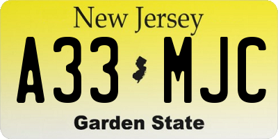NJ license plate A33MJC