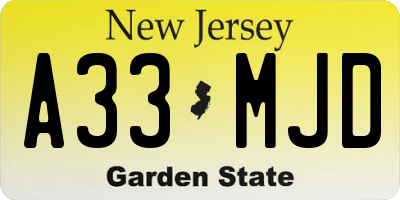 NJ license plate A33MJD