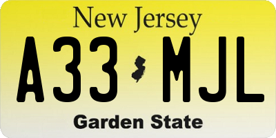 NJ license plate A33MJL