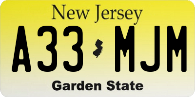 NJ license plate A33MJM