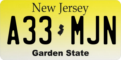 NJ license plate A33MJN