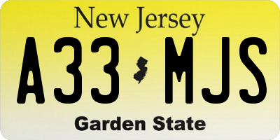 NJ license plate A33MJS
