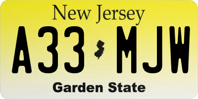 NJ license plate A33MJW