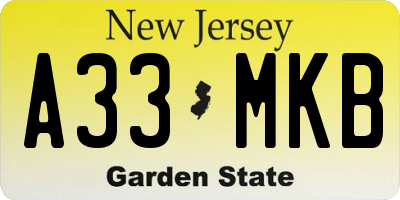 NJ license plate A33MKB