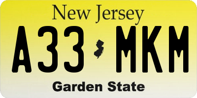 NJ license plate A33MKM