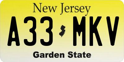 NJ license plate A33MKV